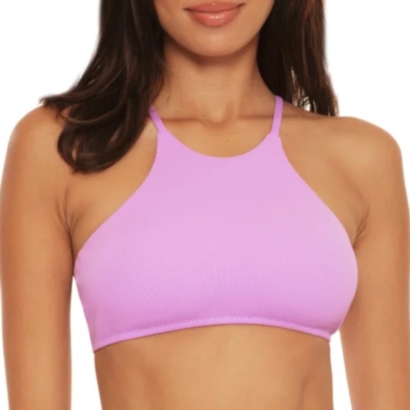 NWT Becca Rebecca Virtue Fine Line High Neck Bikini Top in Orchid Purple - Picture 3 of 7